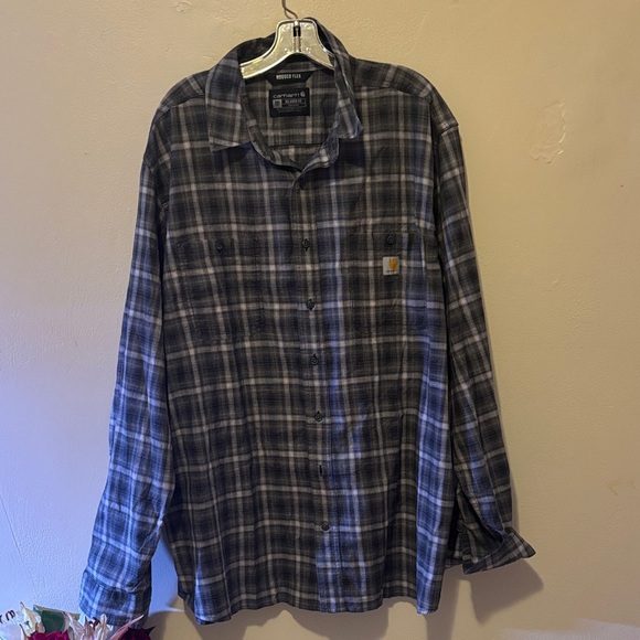 Carhartt Men's Gray Plaid Button-Down Shirt - Picture 1 of 6